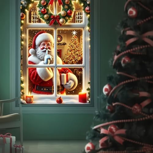 BlissYard Santa Claus Tree Christmas Window Banner 31x47 Cloth - Image 4