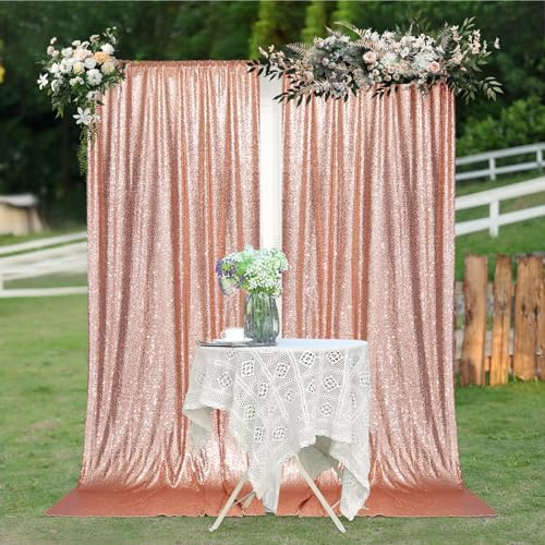 PartyDelight Rose Gold Sequin Backdrop Curtains 5x10ft 2 Panels - Image 6