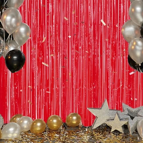 DECOCKRAT 2 Pack Foil Fringe Backdrop - Pastel Red Shiny Tinsel Curtains for Party Decoration/Photo Booth Props - 3.3x6.6 FT Metallic Foil Backdrop for Birthday, Wedding, Graduation, Christmas. - Image 6