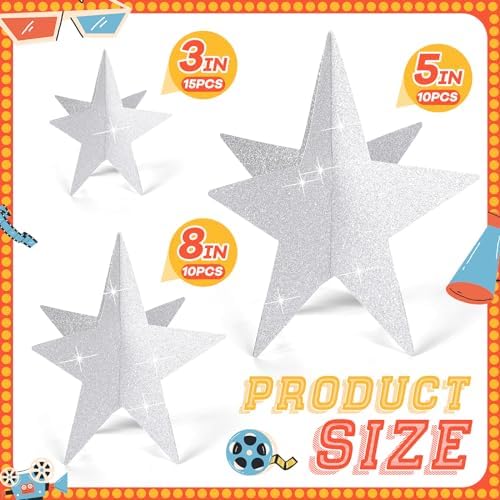 Sinload 45 Piece 3D Silver Star Centerpieces Glitter Theme Party Decorations - Image 2