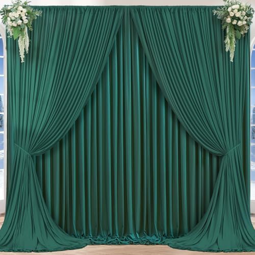 16x10FT Hunter Green Backdrop Curtains for Wedding Parties, Wrinkle Free Polyester Photography Backdrop Drapes for Baby Shower Birthday Parties Stage Background Stand Decorations 4x10ft,4 Panels by Partisky
