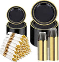 BESTVIP 350 Piece Black Gold Dinnerware Set for 50 Guests by Bestvip