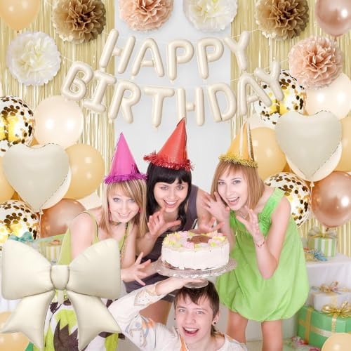 White Gold Birthday Decorations for Girls Women, Happy Birthday Balloons - Image 6