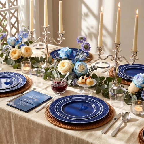 Ciaell 150 PCS Blue and Silver Plastic Plates - Blue Disposable Plate include 50 Plates, 25 Knives, 25 Forks, 25 Spoons, 25 Cups for Weddings & Party - Image 4
