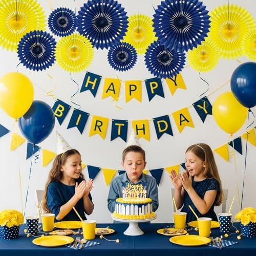 BEISHIDA Honeycomb Round Paper Fans Blue Yellow Hanging Party Decoration - Image 5