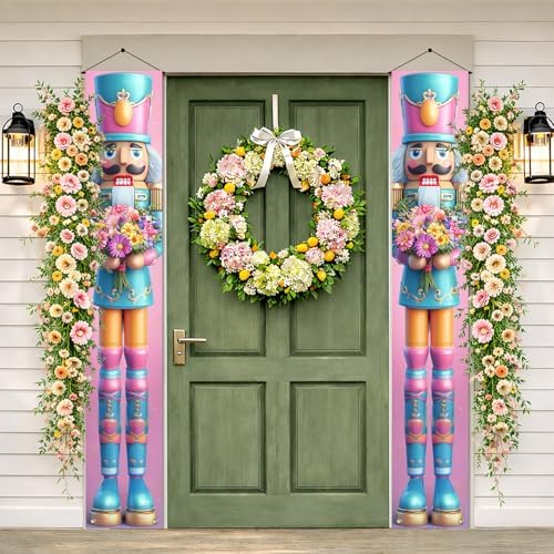 BlissYard Spring Nutcracker Door Banner 12x72 Inch Floral Hanging Banner Nutcracker Decor Daisy Bouquet Porch Sign Spring Summer Door Cover for Front Porch Wall Seasonal Holiday Home Decorations - Image 3