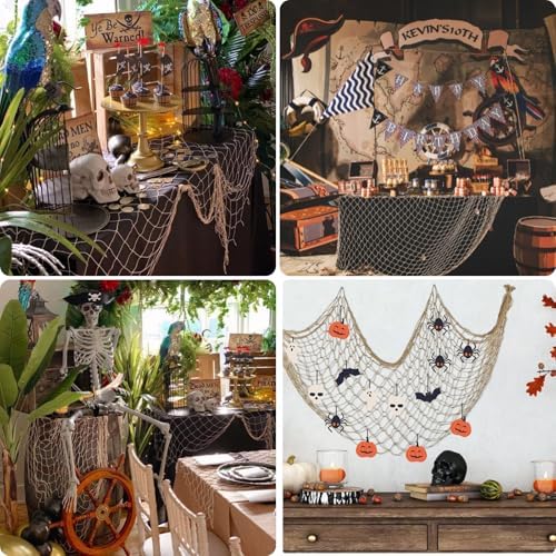 3 Pack Fish Net Decorations, 80x40 Inch Brown Decorative Fishing Nets Decor - Image 5