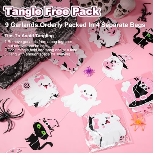 Ceenna 9 Pcs Halloween Pink Baby Shower Decoration Boo Paper Garland - Image 3