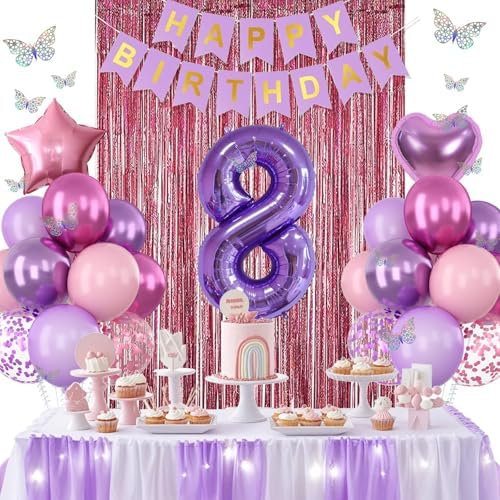 Pink Purple 8th Birthday Party Decoration for Girls Number 8 Princess Decor - Image 4