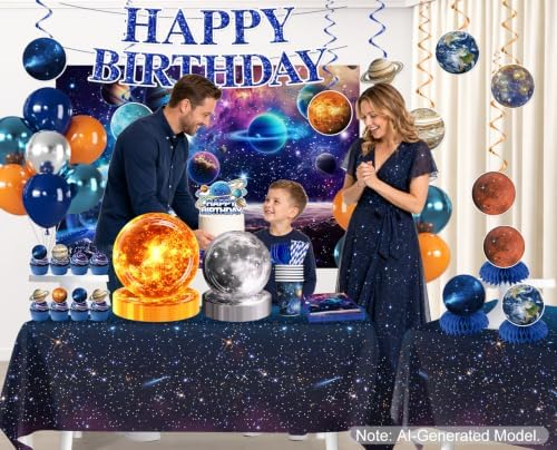 Xynic 210Pcs Space Birthday Decorations Tableware Set, Serves 24 - Image 3