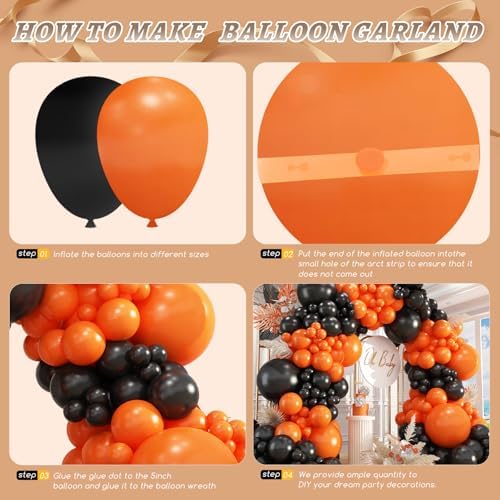 Black and Orange Balloons Garland Arch Kit, 412pcs Black Orange Halloween Balloons with Different Size for Graduation Halloween Harley Davidson Decorations - Image 3