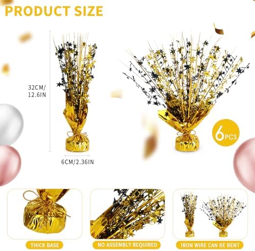 6 Pack Metallic Foil Spary Centerpieces for Tables, Black Gold Centerpieces for Tables Decorations, Star Brust Table Centerpieces for Birthday Graduation Wedding Baby Shower Party - Image 7