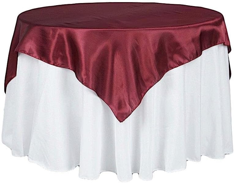Balsa Circle 10 pcs 72x72 inch Burgundy Square Tablecloth Satin Fabric Overlays Linens | Table Cloths Cover for Wedding Party Banquet Reception Events Decoration Kitchen Dining Events Kitchen Dining by BalsaCircle