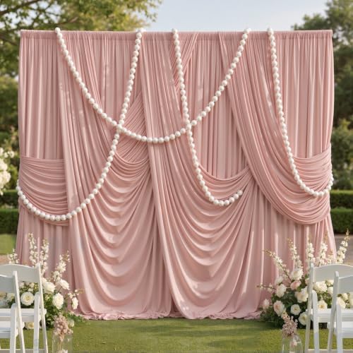 10x10ft Wrinkle Free Dusty Pink Backdrop Curtains for Parties, 2 Panels 5x10ft Silky Polyester Photo Backdrop Drapes Back Drop Cloth Drapery for Wedding Birthday Photography Background by CO-AVE