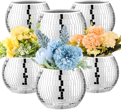 6 Pcs Disco Ball Vase Disco Ball Planter for Centerpieces Disco Ball Decor Flower Vase with Silver Mirror Glass for Wedding, Birthday, Party (4" X 4.7") by Unknown