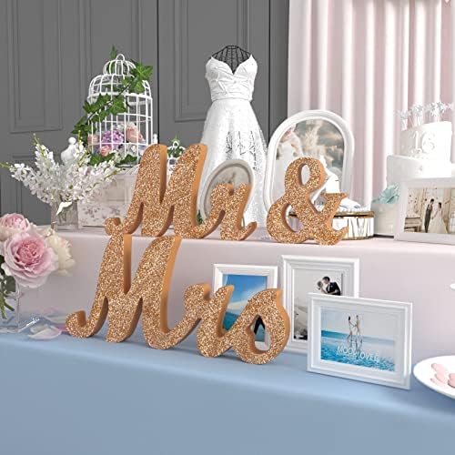 VIOPVERY Wooden Mr & Mrs Wedding Sign with Just Married Banner,Rosegold - Image 6