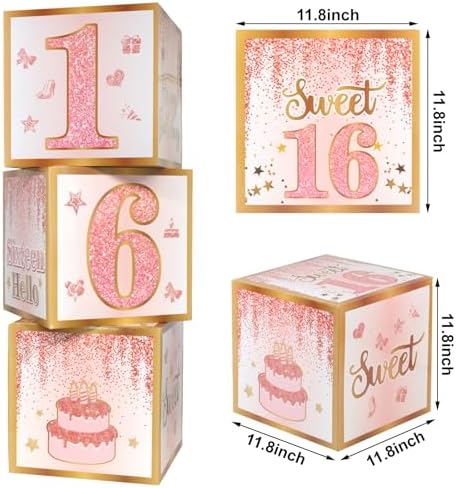 Sweet 16 Party Decorations,16th Birthday Boxes Decor for Girls Women Sweet Sixteen Happy Birthday Banner Kits Pink Rose Gold Foil Balloons Party Supplies Rose Gold Tassel Curtain - Image 3