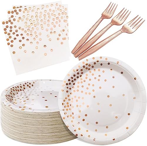 Serves 35 Guests White and Rose Gold Paper Plates Napkins Party Supplies by WXLDGHQ