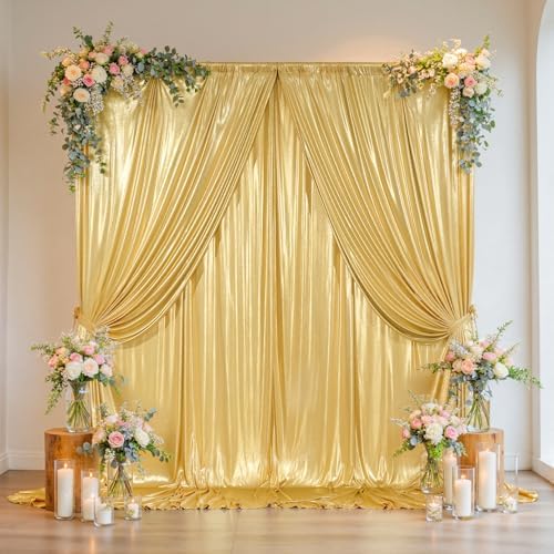 Outpain Thick 20 ft x 10 ft Gold Sequin Backdrop Curtain for Parties, Wrinkle Free Glitter Photo Backdrop Drapes 4 Panels 5x10ft Gold Back Drop Cloth for Wedding Christmas Photography Background by Outpain