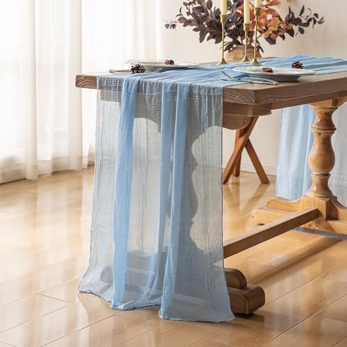 Light Blue Cheesecloth Table Runner 120 Inches for Party Home Decorations - Image 2