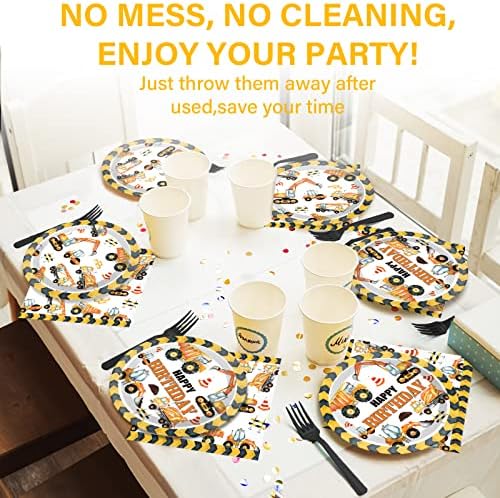 100 Pcs Construction Birthday Party Plates and Napkins Set Dump Truck Birthday Party Decorations Supplies Construction Tableware Construction Themed Party Favors for Boys Birthday Serves 25 - Image 5
