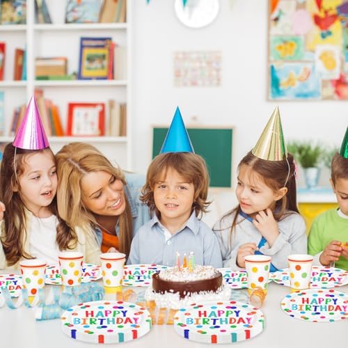 50PCS Birthday Plates and Napkins Party Decorations, 7inch Colorful Dots Happy Birthday Dessert Plates Cake Plate Disposable Paper Tableware Dinnerware Set for Birthday's Party Supplies - Image 7
