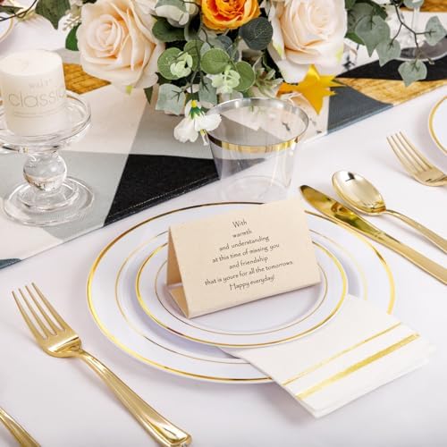 NOCCUR 700PCS Gold Plastic Plates - Gold Disposable Dinnerware Set for 100 - Include 200 Dinner/Dessert Plates, 300 Cutlery, 100 Cups, 100 Napkins, Idea for Wedding/Party/Fall/Thanksgiving - Image 4