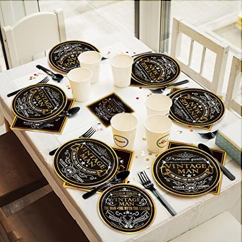 96Pcs Vintage Man Birthday Party Decor Supplies Paper Plates Napkins Set - Image 5