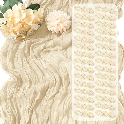 30 Pack Ivory Cheesecloth Table Runner 17 x 108 inch Cheese Cloth Table Runners 9ft Ivory Table Runner Rustic Romantic Sheer Gauze Runner for Wedding Party Baby Shower Table Decoration by Yorcari