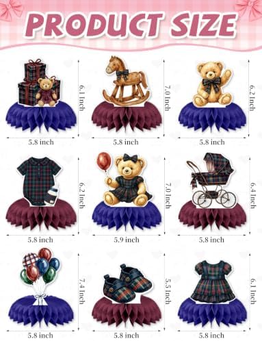 Teddy Bear Baby Shower Table Decorations, Tartan Plaid Centerpieces - Image 4