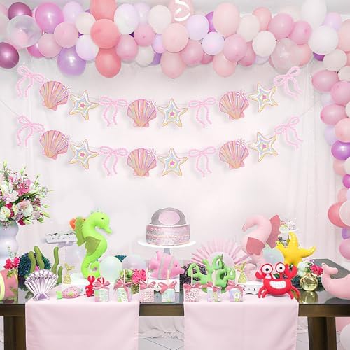 Oudain 2 Pack Pink Seashell Banner Bow Garland Mermaid Ocean 6.56 Ft - Image 4