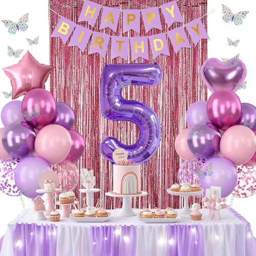 Pink Purple 5th Birthday Party Decoration for Girls Number 5 Princess Decor - Image 4