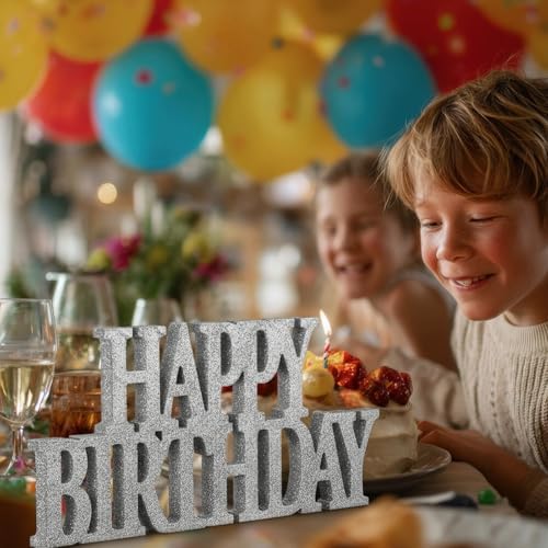 Novabright Happy Birthday Sign, Sliver, Glitter - Image 5