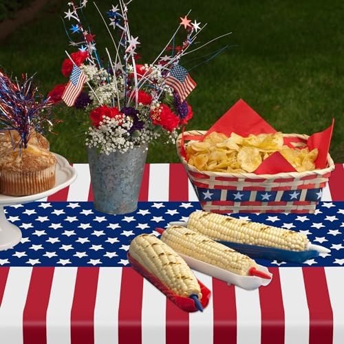 4 Pack American Flag Tablecloths, Plastic Disposable Patriotic Table Covers - Image 5