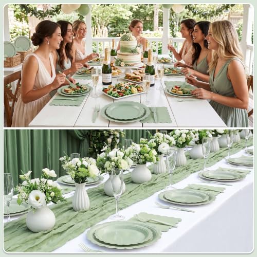 24 Set Sage Green Plates and Napkins, Green Disposable Dinnerware - Image 6