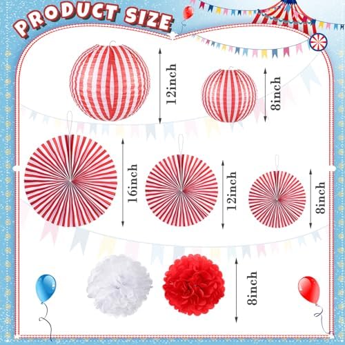 Hortsun 16 Pcs Red and White, Halloween Carnival Circus Party, 8/12/16 Inch - Image 3