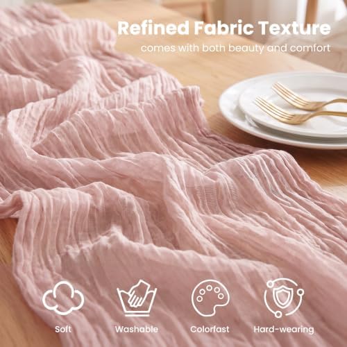 2 Pack Pink Cheesecloth Table Runner for Fall Birthday Party Home Decor - Image 4