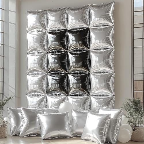 NISOCY 25PCS Black and Silver Square Foil Balloons Wall Backdrop - Image 6