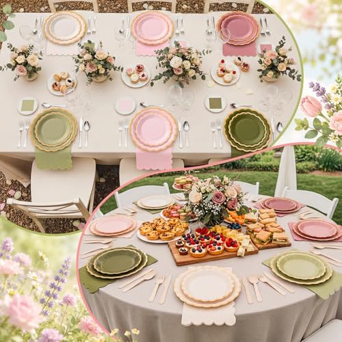 Zhehao 150 Pcs Sage Green Dusty Pink Paper Plates Napkins Serves 50 - Image 6