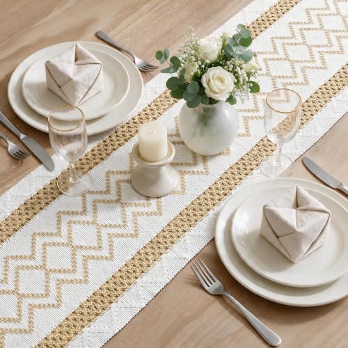 Artoid Mode Burlap Brown Stripe Diamond Woven Table Runner 12x72 Inch - Image 4