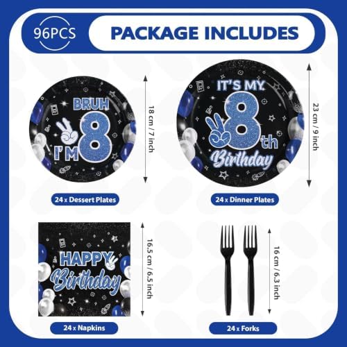 96Pcs 8th Birthday Party Decorations for Boys, Serves 24 - Image 2