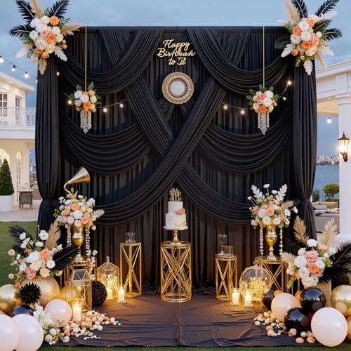 20 ft x 8 ft Black Backdrop Curtain for Parties, 4 Panels 5 ft x 8 ft Wrinkle Free Polyester Photo Black Backdrop Drapesfor Graduations Birthday Wedding Party Stage Curtains Home Decoration Supplies - Image 2