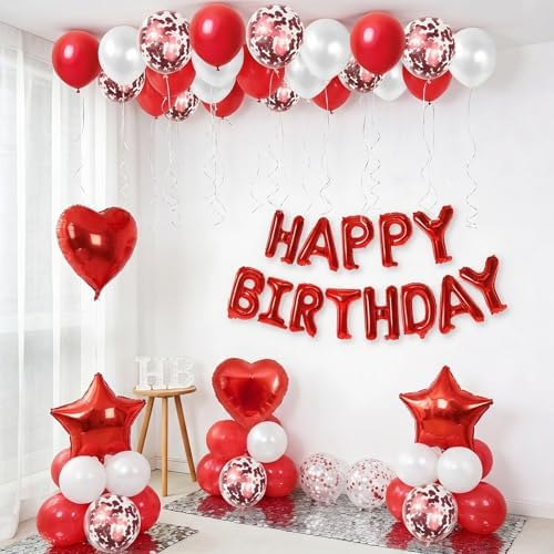 Red Birthday Decorations for Women Red and White Birthday Balloon - Image 3