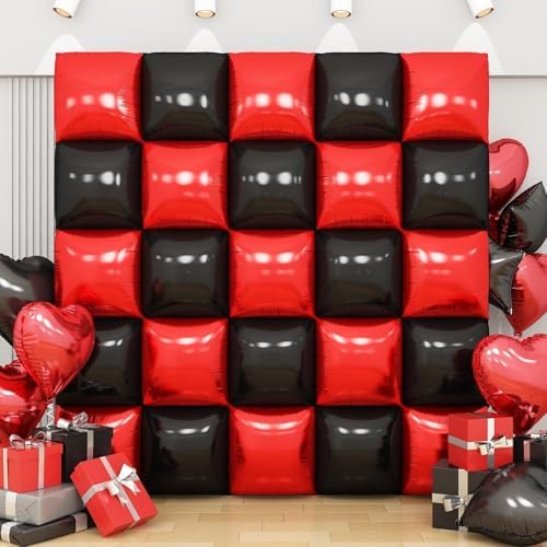 Black Red Square Foil Balloon Wall,25Pcs Double Sided Foil Balloons by Adorely