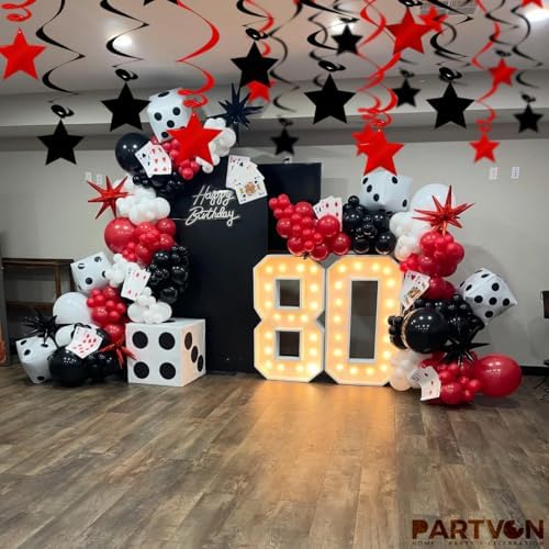 Red Black Hanging Swirl Decorations - 32 Pcs Metallic Ceiling Swirls with Foil Stars, Plastic Streamers for Graduation, Halloween, Casino Night, Birthday, Bachelorette Party Supplies - Image 7