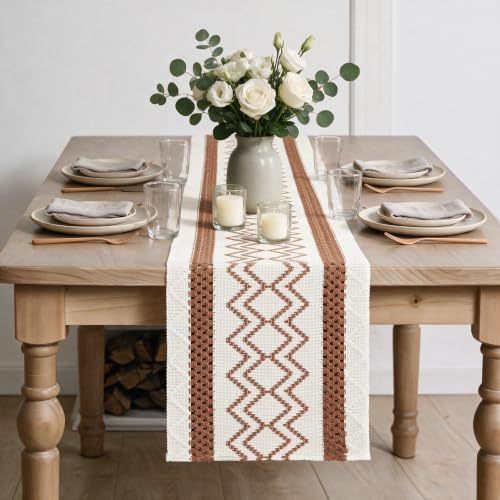 Artoid Mode Caramel Stripe Diamond Woven Table Runner 12x72 Inch - Image 2