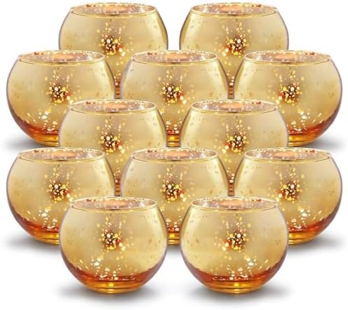 Volens Round Gold Votive Candle Holders, Mercury Glass Votives Set of 12 by VolensLightUpYourLife