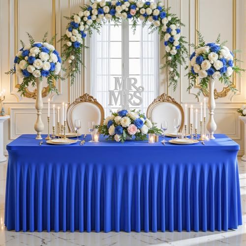 Wish Care 6 Pack Royal Blue Spandex Table Clothes for 6 Foot Rectangle Tables, 6FT Wrinkle Free Fitted Tablecloths Ruffles Design Table Cloth for Party, Banquet, Wedding and Events - Image 5