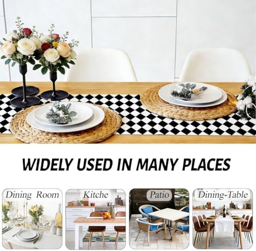 Black Beige Diamond Plaid Table Runner, Home Farmhouse Dining Halloween - Image 5