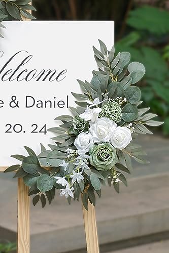 Olalaka 2-Pack Sage Green & White Wedding Flower Swag Set, Large: 35.43"L x 14.56"W, Small: 24.80"L x 12.99"W, Artificial Flowers for Wedding Arch, Ceremony, Table Centerpieces, Wall Hanging - Image 5